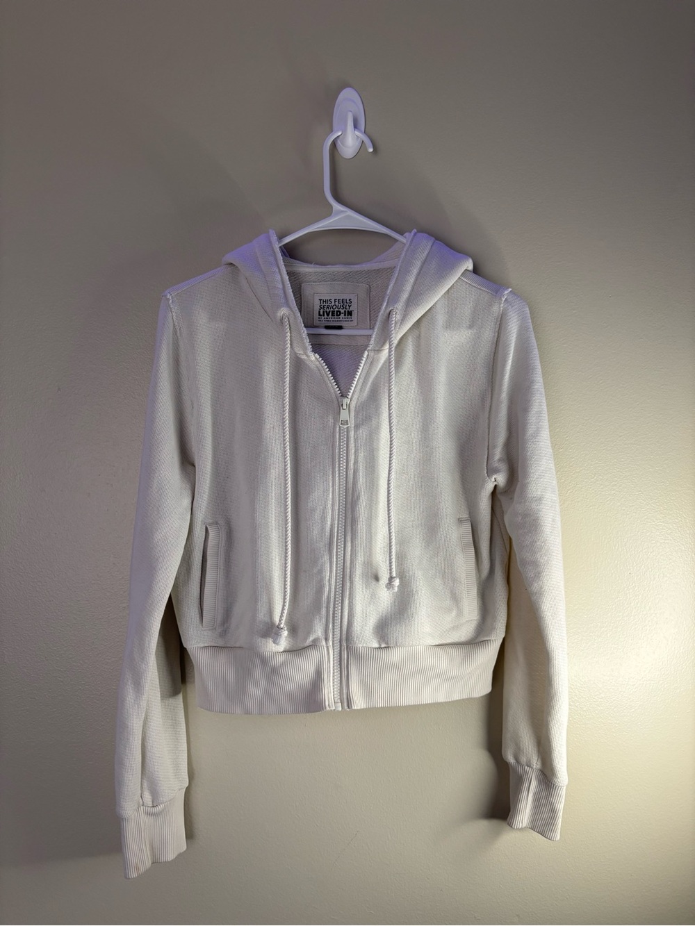 American Eagle Outfitters Cream Zip-Up Hooded Sweater